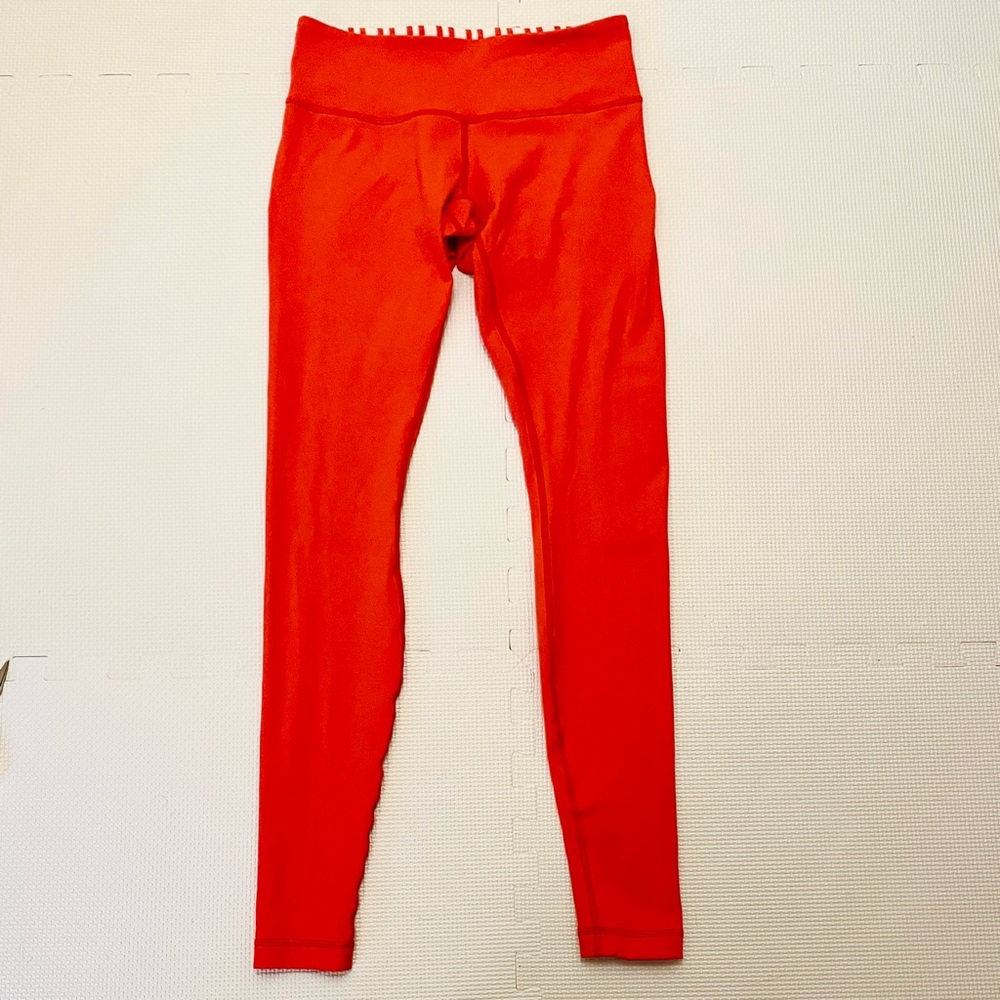 Lululemon Fold Over Waist Leggings Red Striped Waistband Y2K